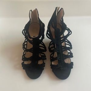Qupids Black Strappy 3.5” Wedge Heel